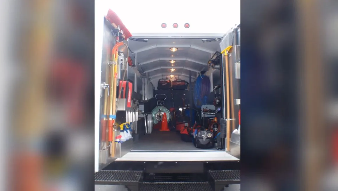 Emergency plumber service van interior, photographed on an emergency plumbing call near Apache Junction, AZ.